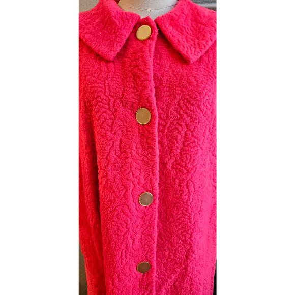 Vintage Gaymode Penneys 1950's Cozy Fleece Button Up ROBE Women Sm Med Hot Pink - Picture 2 of 13